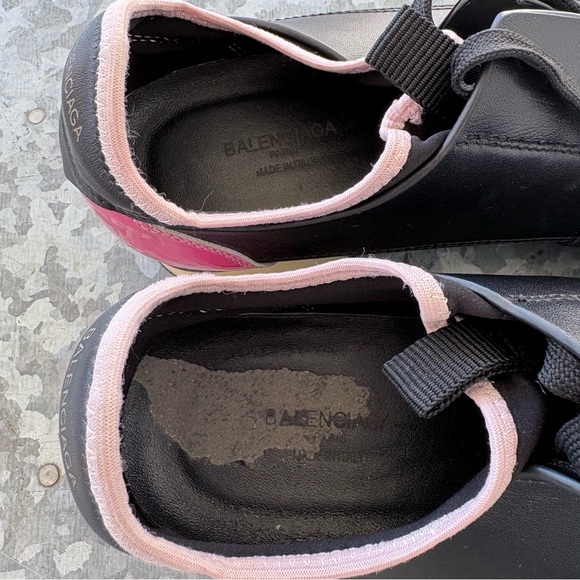 BALENCIAGA Race Runner Leather Mesh Black Pink Low Top Sneakers 39 / 8 - Picture 9 of 12